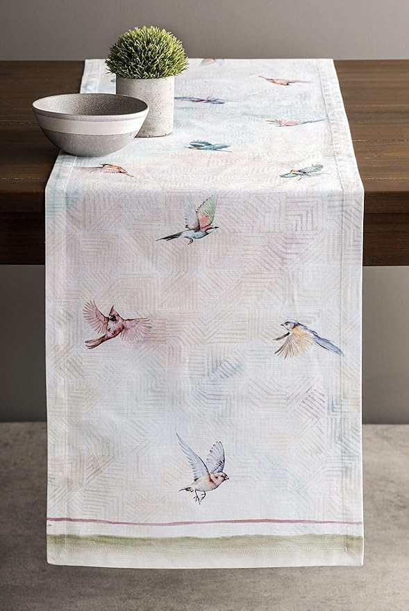 Maison d' Hermine Table Runner 100% Cotton Single Layer Table Runners 108 inches Long Decorative for Home Kitchen Dining Party Wedding Bridal Shower Spring Summer (Flying Birds, 14.50" x 108")