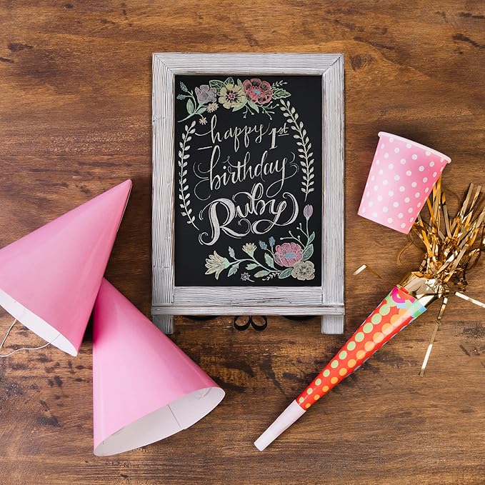 HBCY Creations Rustic Whitewash Tabletop Chalkboard Sign / Hanging Magnetic Wall Chalkboard / Small Countertop Easel / Kitchen Memo Board, 9.5" x 14", for Weddings, Birthdays, Baby Announcements