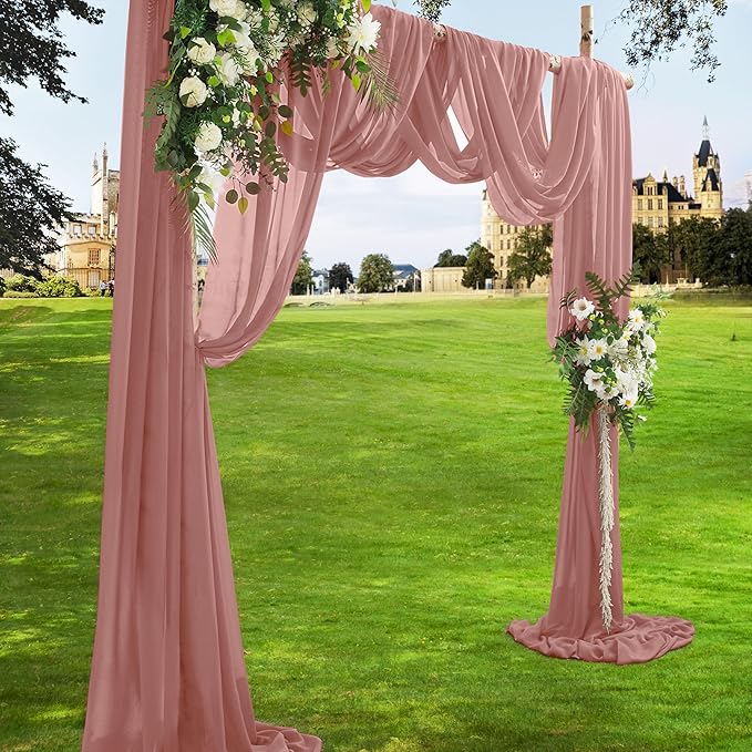 VACVELT Wedding Arch Draping Fabric Dusty Rose Chiffon, 1 Panel Sheer Drapes 30 Inch x 20ft Chiffon Backdrop Curtain Decor, Outdoor Sheer Drapery for Ceremony Party Ceiling