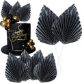 Gyufise 6Pcs Paper Palm Fan Cake Toppers Palm Spear Leaves Fan Cupcake Toppers Cake Insert Decorations Craft DIY Cake Bakeware Decoration for Birthday Party Wedding Party Decor Supplies Light Black
