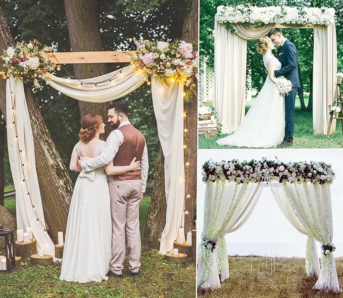 8 Panels Wedding Arch Draping Fabric 28" x 20Ft Wedding Arch Drapes Chiffon Fabric Drape Sheer Backdrop Curtain for Weddings Party Swag Ceremony Birthday Arbor Drapery Reception Ceiling Décor(Ivory)