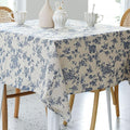 Pastoral Square Tablecloth - 52 x 52 Inch - Beige Linen Table Cloth - Washable Table Cover with Dust-Proof Wrinkle Resistant for Restaurant, Picnic, Indoor and Outdoor Dining, Floral (Dark Blue)