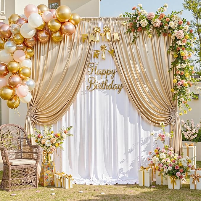 gogoparti 10x10FT Champagne Gold Sequin Backdrop Curtain - 2 Panels of 5x10FT Wrinkle-Free Glitter Drapes for Photography, Birthdays, Weddings & Graduations