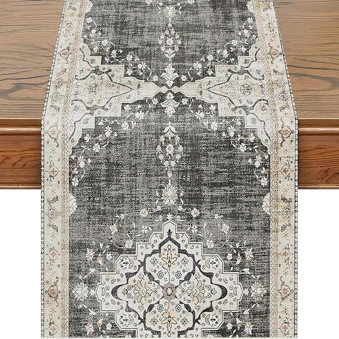 Snycler Table Runner Boho Table Runners Vintage Elegant Farmhouse Table Center Linen Decor for Home Dining Party Entrance (13x72 Inch) Black