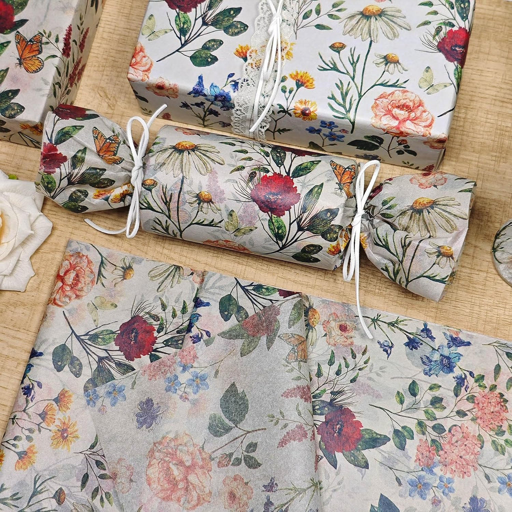 LIAPAWPAW Rustic Floral Tissue Paper, Wildflower Lavender Printed Gift Wrapping Tissue Paper for Gift Bags, Vintage Art Packaging for Birthday, Wedding, Shower, Holiday, DIY Craft, 60 Sheets 20×14 in