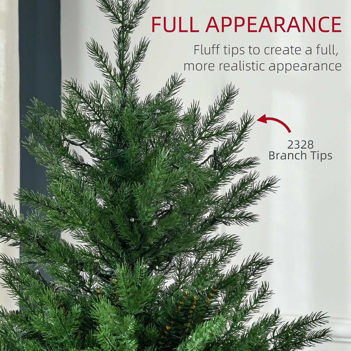 homcom 6ft tall prelit artificial christmas tree with, side view