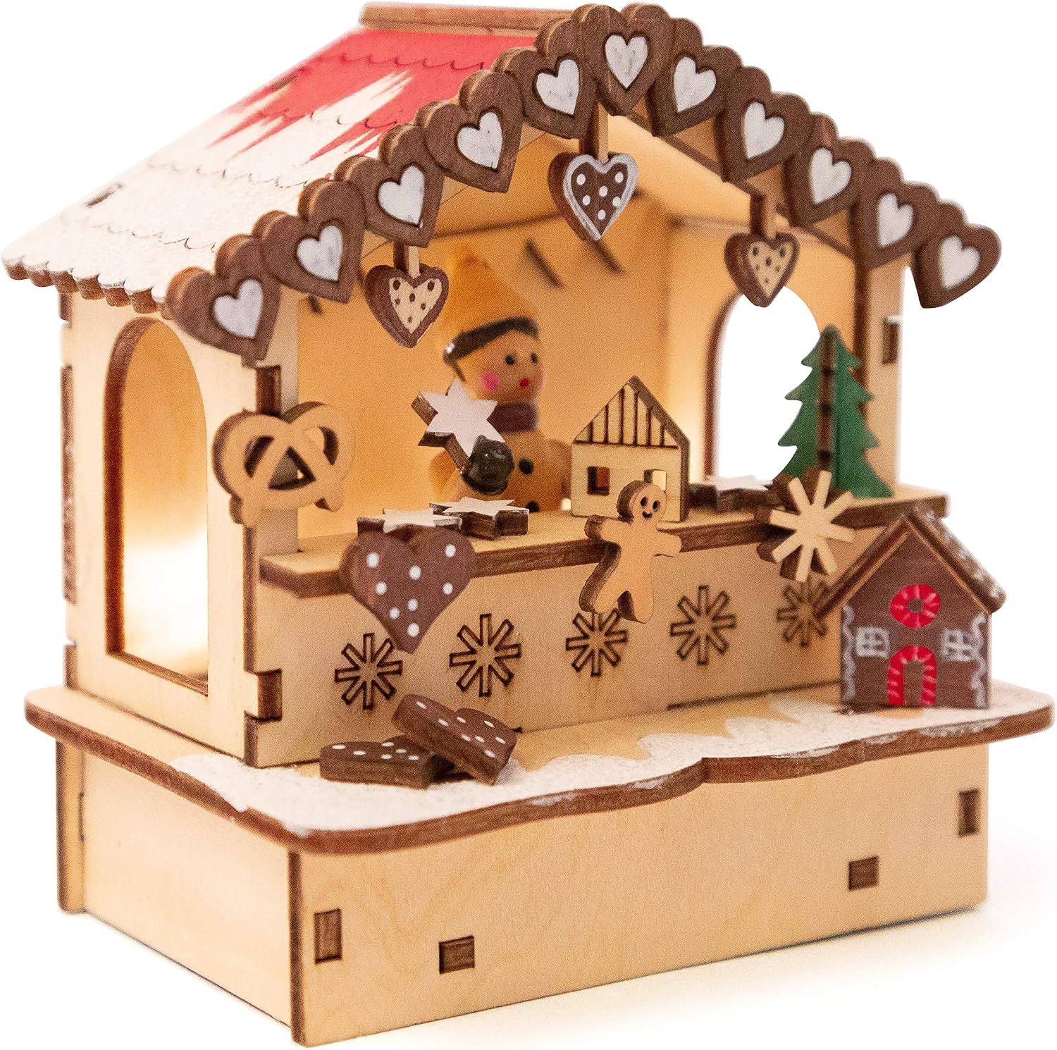 Small Foot 11390 Christmas Market Lamps Set, Made of Wood, Three Wooden Huts with Lights
