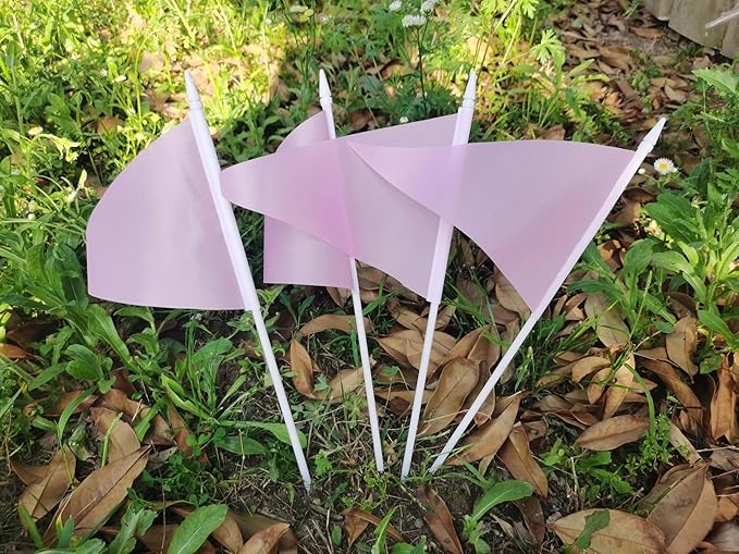 12 Pack Pink Pennant Flags Small Mini Hand Held Solid Color Pennant On Sticks Flags with 12.6"Solid Pole & Spear Top,Party Events Celebration,School,Grand Opening,Kids Birthday,Sports Clubs,Flower Pot