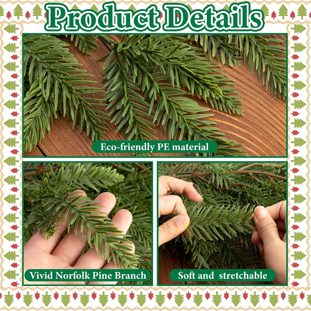 christmas norfolk pine garland, 6ft artificial pines greenery, close-up detail