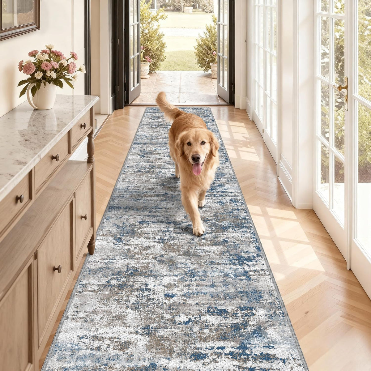 Long Hallway Runner Rug 2.6x12ft Textured Non Slip for Dogs,Multi