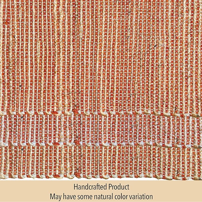 Chardin home Natural Jute Table Runner 13x90 Inch – Vintage Boho Rustic Table Decor – Handwoven Table Runner in Natural Jute and Rust Orange – Farmhouse Dining or Console Table Accent