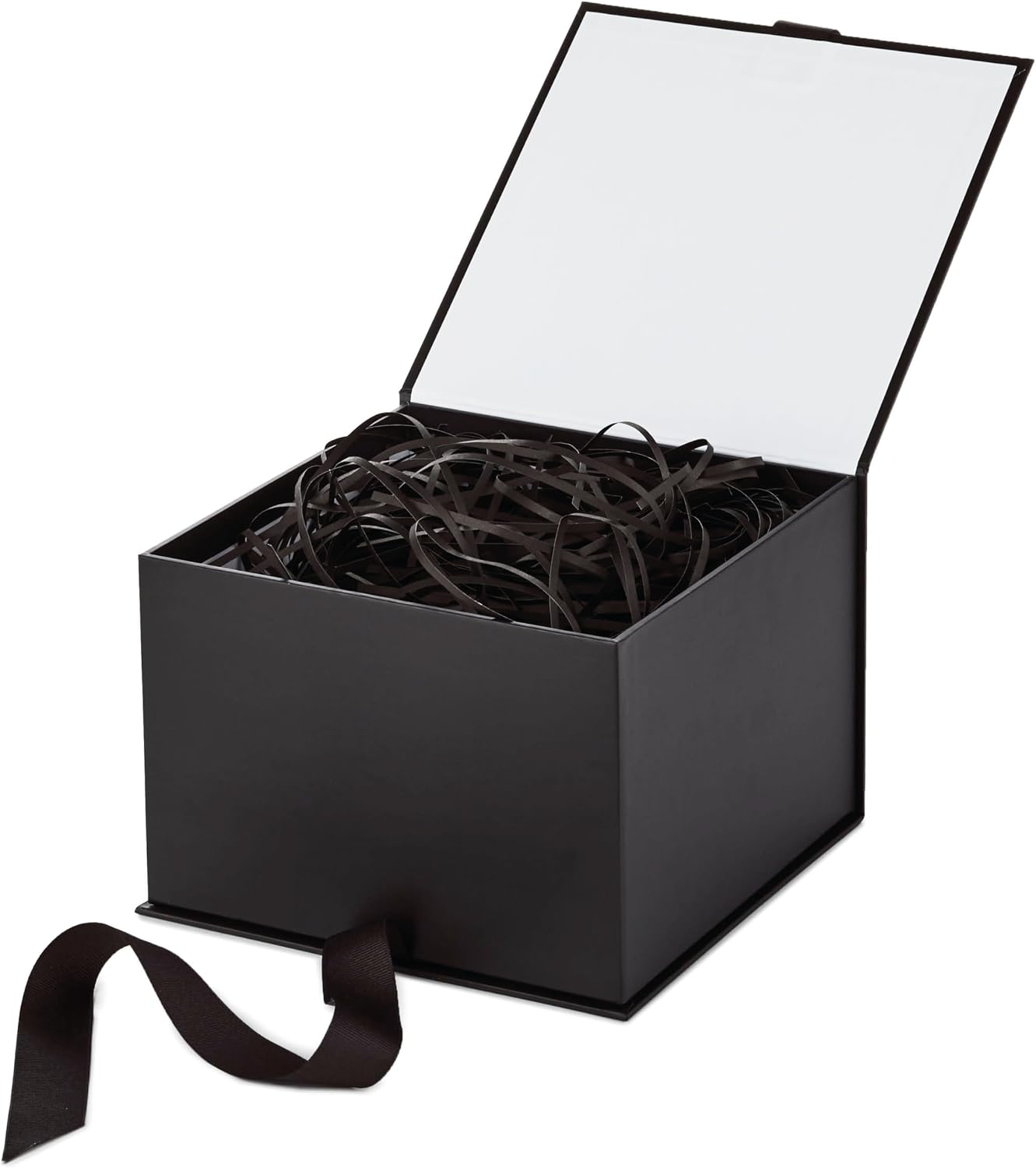 Hallmark Medium Gift Box with Lid and Shredded Paper Fill (Black 7 inch Box) for Weddings, Graduations, Birthdays, Father's Day, Groomsmen Gifts, All Occasion
