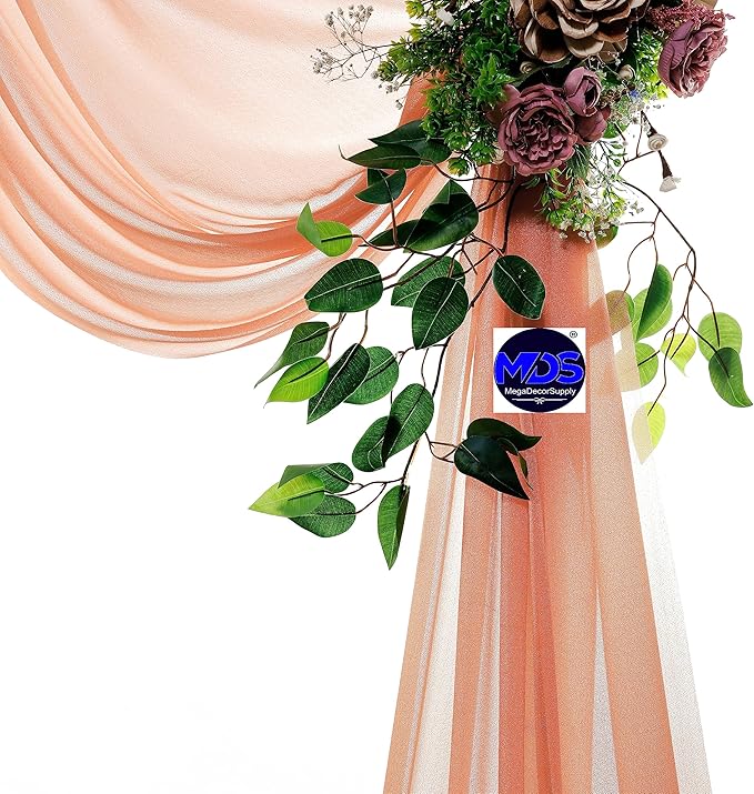 MDS Halloween Chiffon Draping Fabric - 1 Panel, 30" Wide x 100ft Long - Sheer Spooky Arbor & Canopy Drapery for Haunted House Backdrops, Party Ceilings, DIY Costumes & Themed Events - Coral Peach