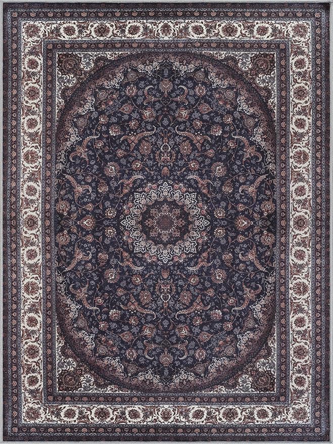 Bloom Rugs Washable Non-Slip 9' x 12' Rug - Navy Traditional Medallion Area Rug for Living Room, Bedroom, Dining Room, and Kitchen - Exact Size: 9' x 12'