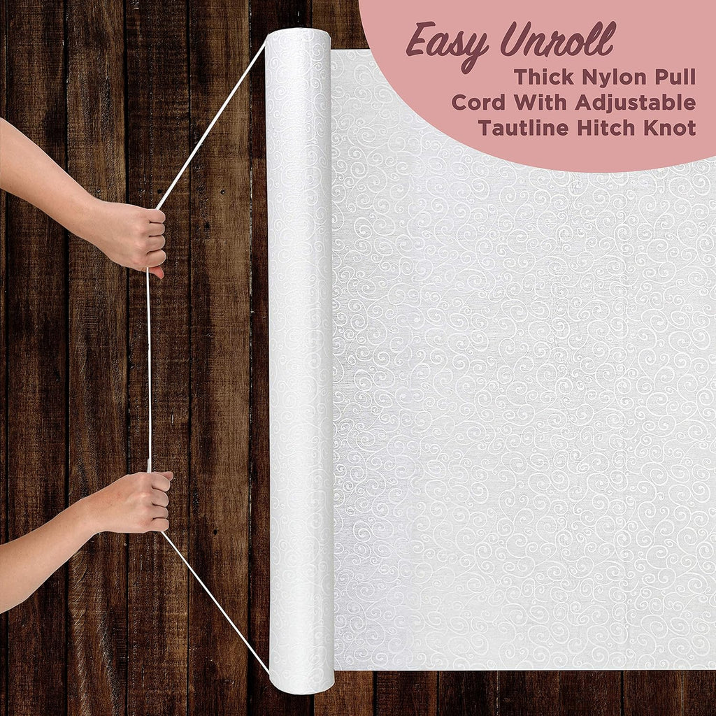 J&A Homes White Wedding Aisle Runner - Professional-Grade Nylon, Includes Tape Double-Sided Adhesive - Disposable Scroll Pattern Runner Great for Indoor or Outdoor Weddings, Prom, Parties