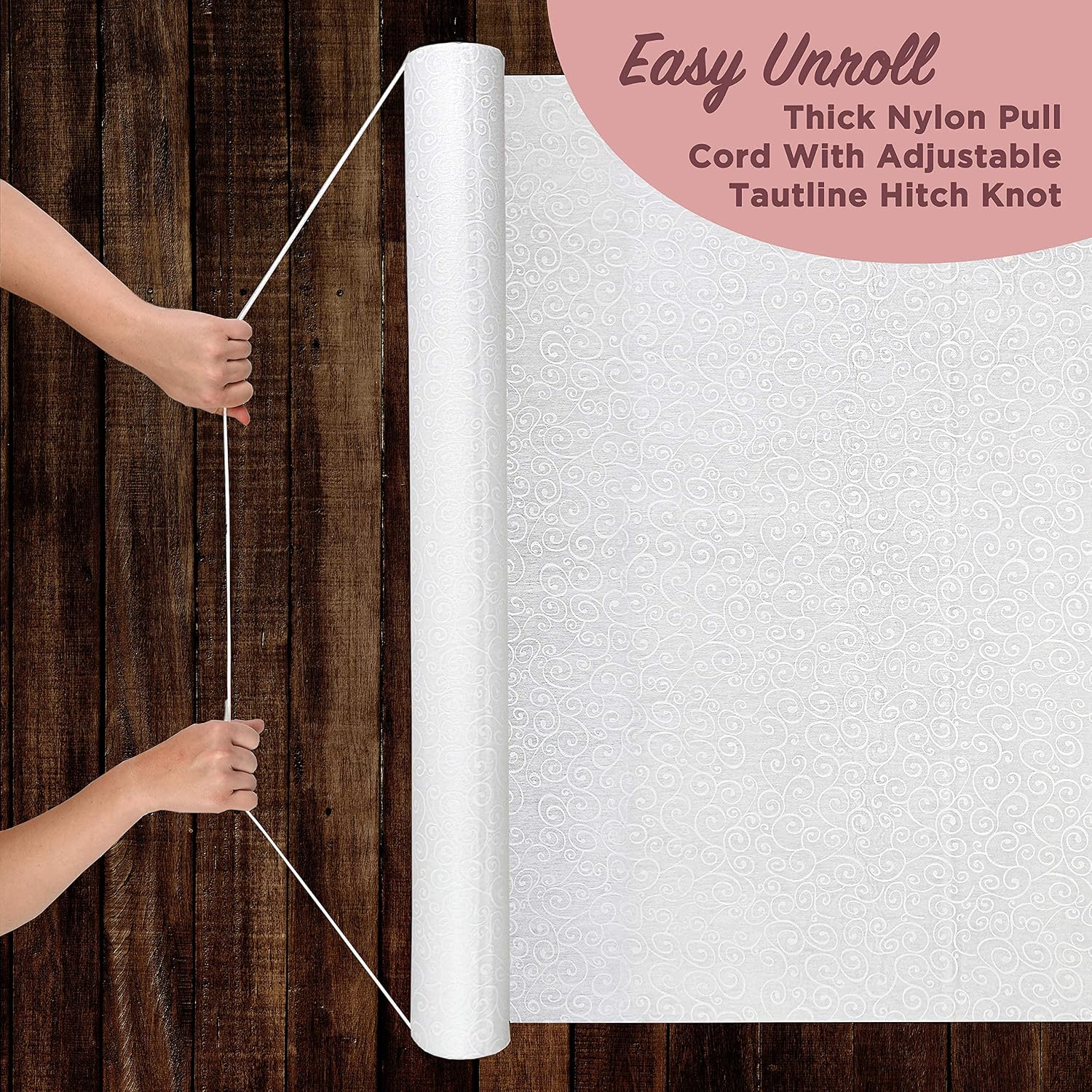 J&A Homes White Wedding Aisle Runner - Professional-Grade Nylon, Includes Tape Double-Sided Adhesive - Disposable Scroll Pattern Runner Great for Indoor or Outdoor Weddings, Prom, Parties