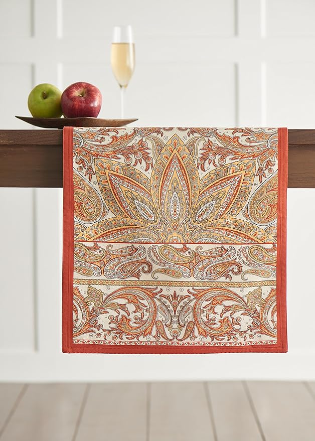 Maison d' Hermine Table Runner 100% Cotton Single Layer Table Runners 48 inches Long for Thanksgiving Christmas Decorations Home Kitchen Dining Party Wedding (Kashmir Paisley, 14.5" x 48")
