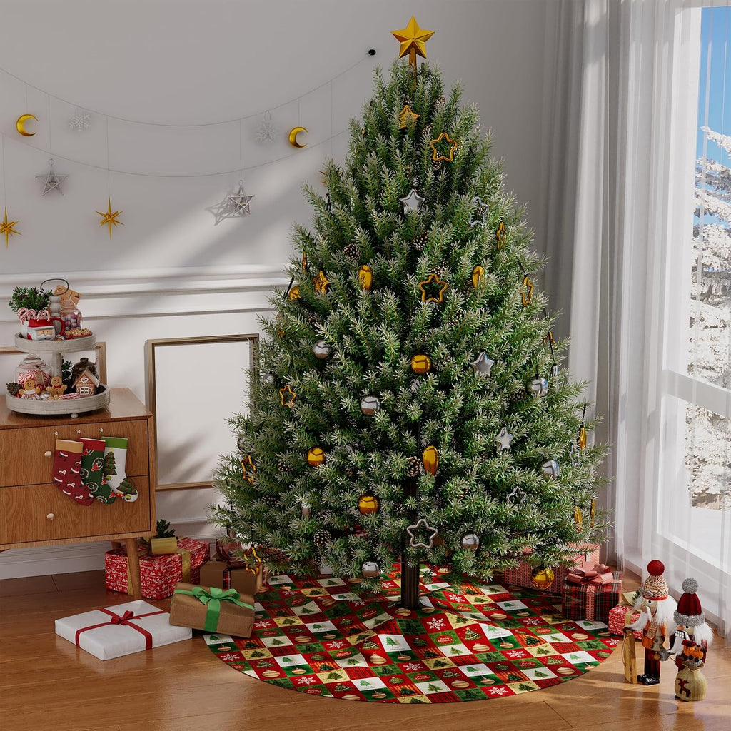 Christmas Tree Skirt 48 Inch, Red Christmas Tree Skirt Snowflake Ball Funny Xmas Decor Seasonal Winter Holiday Indoor Home Party Decorations