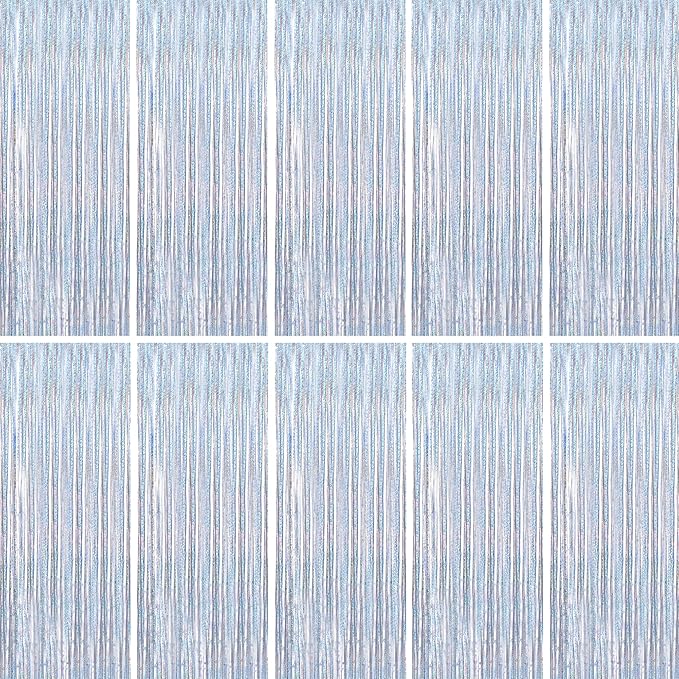 BTSD-home 10 Pack Laser Silver Foil Fringe Curtain Metallic Streamer Party Decorations Photo Booth Backdrop Door Curtains for Wedding Birthday Baby Shower Bachelorette Halloween