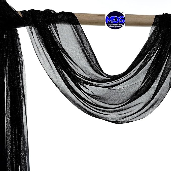 MDS Halloween Chiffon Draping Fabric - 2 Panel, 30" Wide x 30ft Long - Sheer Spooky Arbor & Canopy Drapery for Haunted House Backdrops, Party Ceilings, DIY Costumes & Themed Events - Black