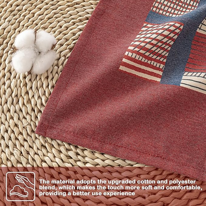 MYSKY HOME Cotton Table Cloth, Rustic Striped Fall Tablecloth, Farmhouse Table Cloth Waterproof Wrinkle Free Halloween Tablecloth Washable for Rectangle/Oblong, 55''x86'', Red