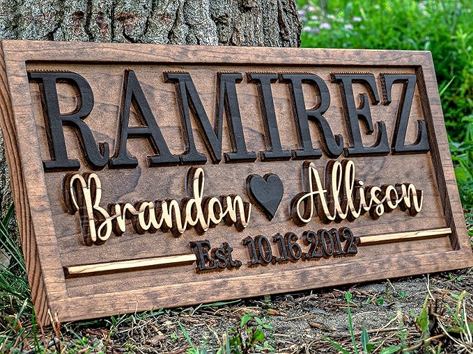 Bridal Shower Gift | Personalized Wedding Gift Last Name Established Sign | Anniversary | Engagement Gifts | Valentines Day Gift | Wood Wedding Sign | Name Heart Sign | Couples Gift