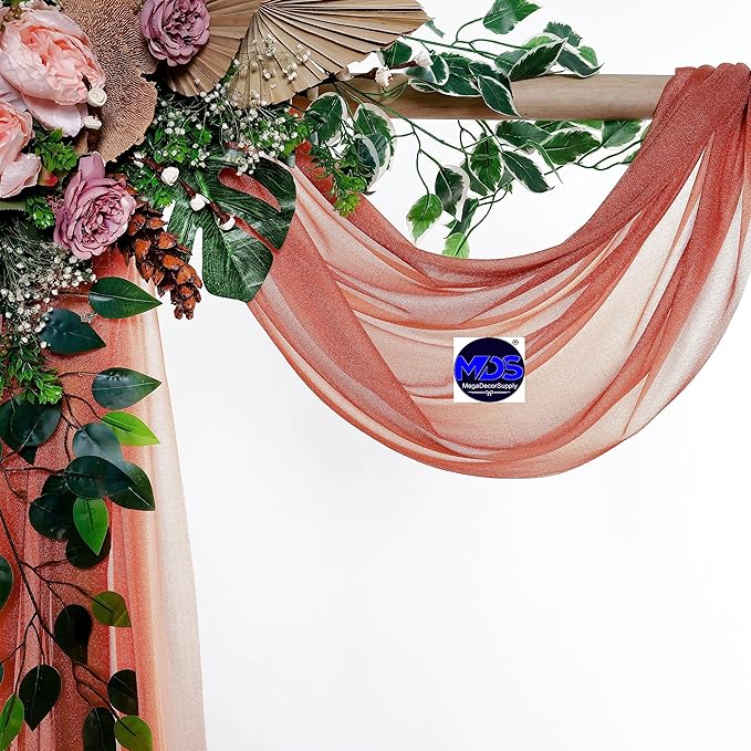 MDS Halloween Chiffon Draping Fabric - 2 Panel, 30" Wide x 30ft Long - Sheer Spooky Arbor & Canopy Drapery for Haunted House Backdrops, Party Ceilings, DIY Costumes & Themed Events - Terracotta