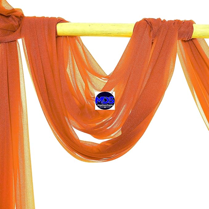 MDS Halloween Chiffon Draping Fabric - 1 Panel, 30" Wide x 30ft Long - Sheer Spooky Arbor & Canopy Drapery for Haunted House Backdrops, Party Ceilings, DIY Costumes & Themed Events - Orange