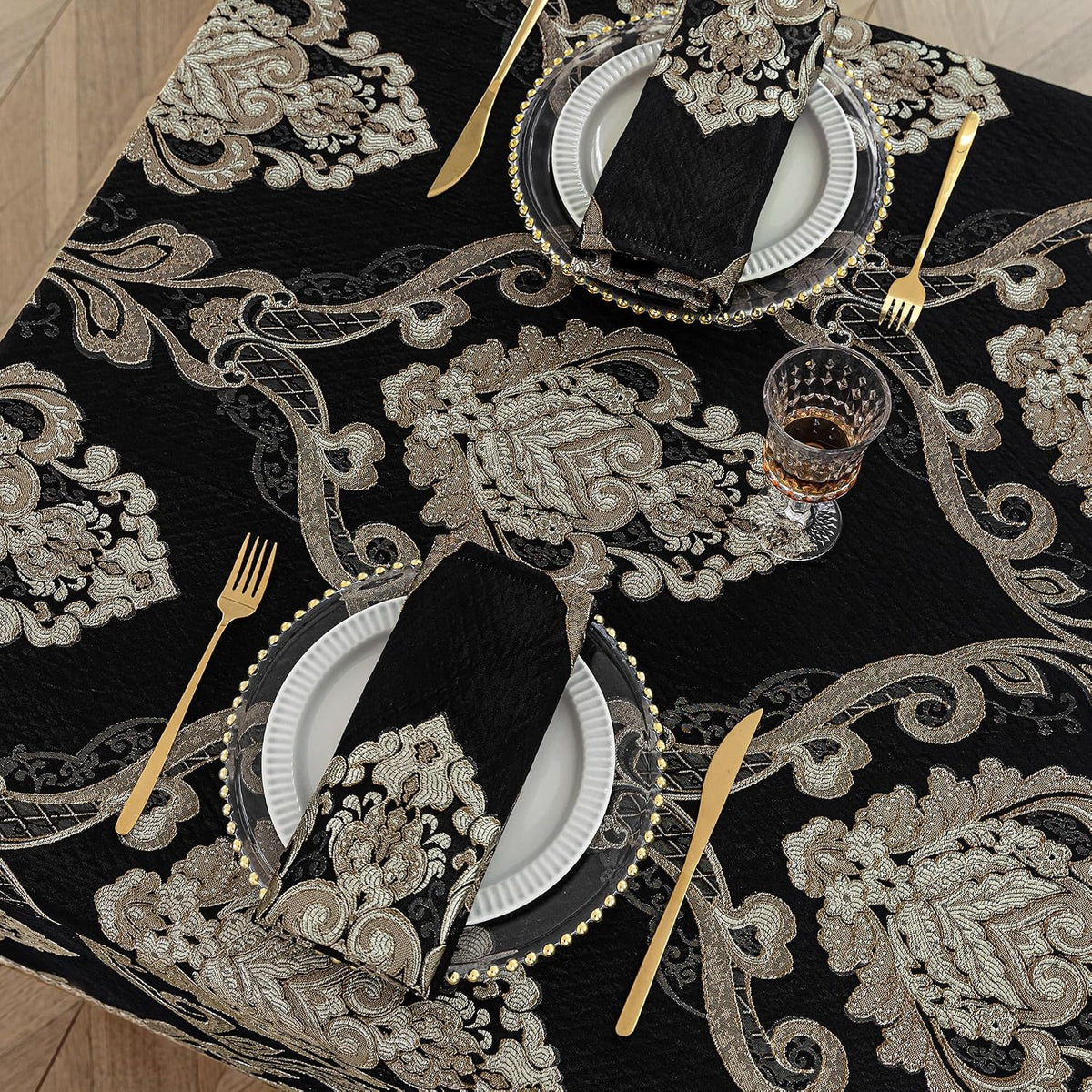 Loom and Mill Black Rectangle Tablecloth Jacquard Fabric 60 x 120 Inches