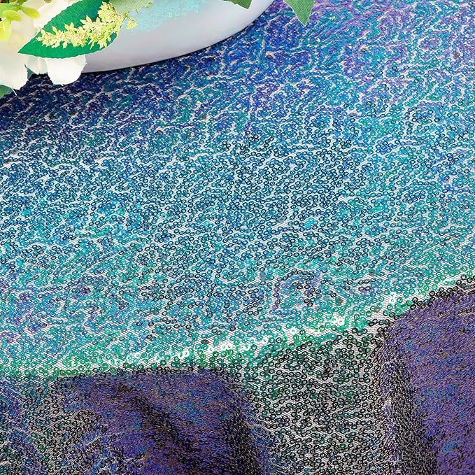 ShinyBeauty 36”x36” Iridescent Green Sequin Tablecloth - Glittery Overlay for Small Tables, Perfect for Birthday & Baby Shower Decor, Sparkly & Durable