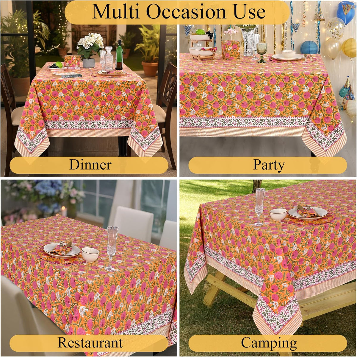 Ridhi Bubblegum Pink Hand Block Print Square Tablecloth 60x60 Inch