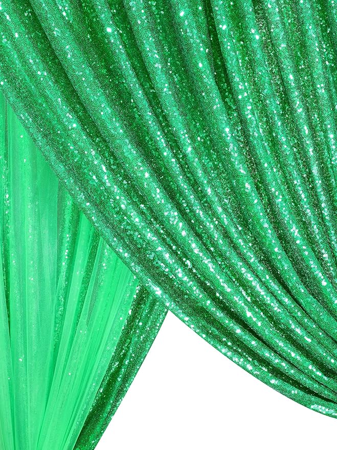 QueenDream Green Sequin Backdrop Curtain Party Backdrop Curtain 8ft x 8ft for Glitter Birthday Wedding Curtains