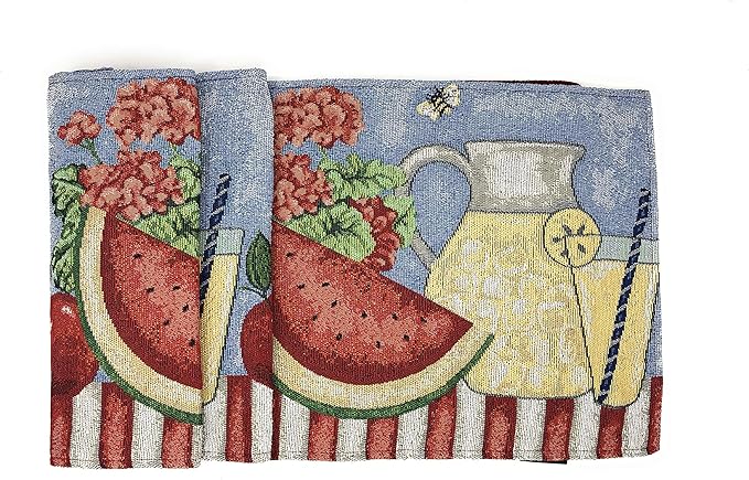 Tache Blue Summer Table Runner 90 Inches Long Fruity Drinks Colorful Watermelon Lemonade Decorative Spring Summer Blue Red Woven Tapestry Long Kitchen Coffee Dining Table Runners