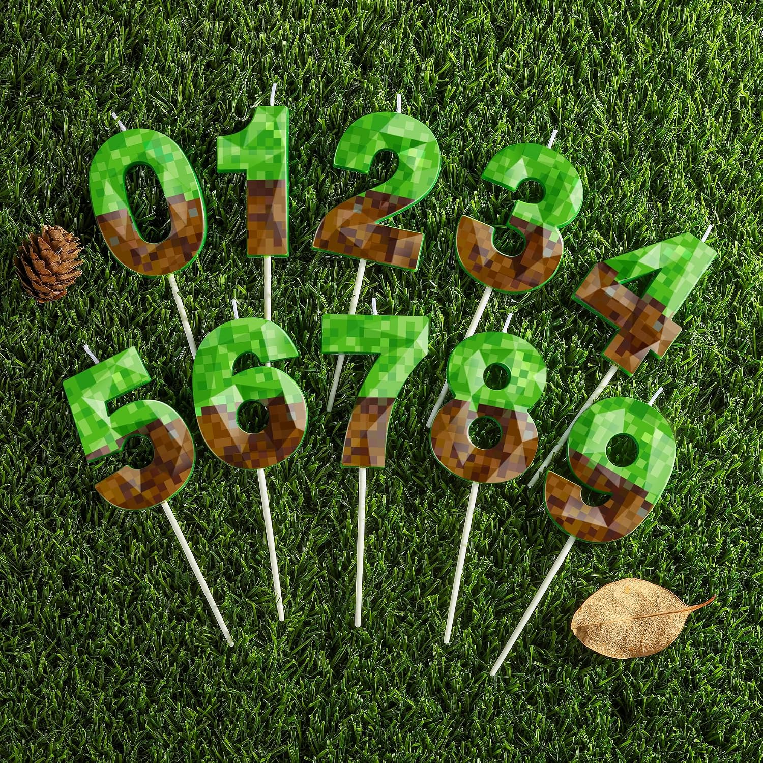 PHD CAKE 2.76 Inch Number 7 Pixel Birthday Candles Crystal, Green Miner Number Candles, Cake Number Candles, Party Celebration, Style Candle