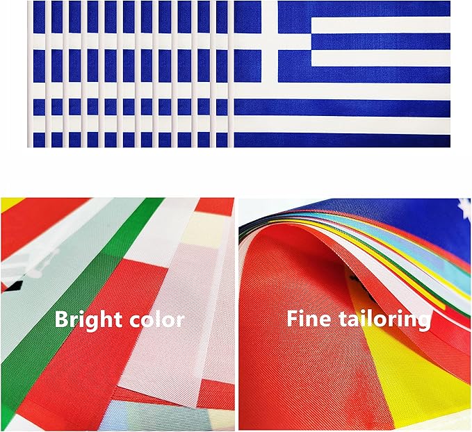 12 Pack Greece Desk Flags Set, Greek Small Mini Table Office Flags with 12" Solid Black Pole, 8.2 x 5.5 Inches, Home and Office Decoration, Festival Celebrations
