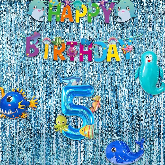 Wavy Blue Streamers Party Backdrop - GREATRIL Fringe Curtain for Pool Party/Birthdays/VBS/Beach/Under Sea - 3.2ft X 6.5ft - 2 Packs