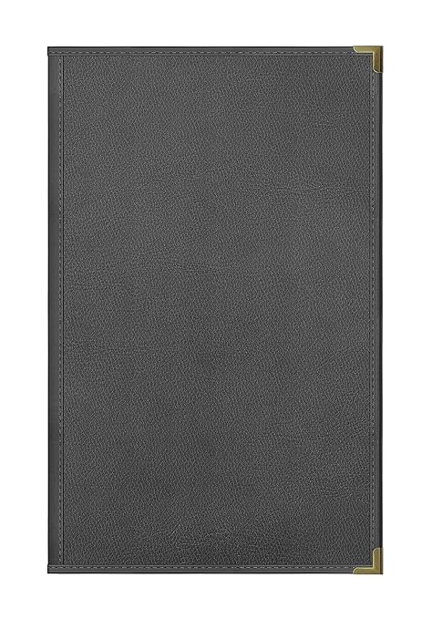 Goodsmart Pajco Style Restaurant Menu Covers – Pack of 10, Side-Loading Menu Holders, Single Stitched Edge, Clear Vinyl Menu Sleeves, Leatherette Trim, Gold Corners, Black, 4 View (8.5" x 14")