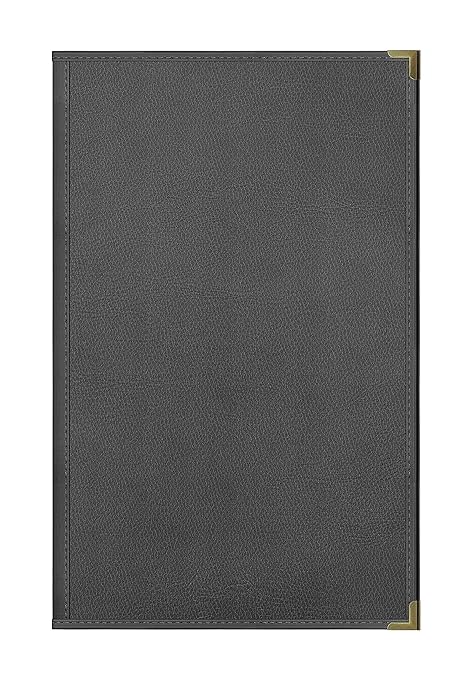 Goodsmart Pajco Style Restaurant Menu Covers – Pack of 10, Side-Loading Menu Holders, Single Stitched Edge, Clear Vinyl Menu Sleeves, Leatherette Trim, Gold Corners, Black, 2 View (8.5" x 14")