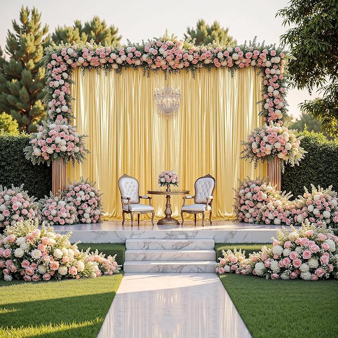 gogoparti 10x10FT Gold Sequin Backdrop Curtain - 2 Panels of 5x10FT Wrinkle-Free Glitter Drapes for Photography, Birthdays, Weddings & Graduations