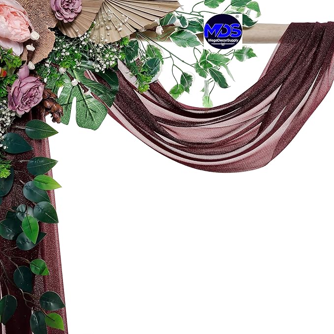 MDS Halloween Chiffon Draping Fabric - 2 Panel, 30" Wide x 100ft Long - Sheer Spooky Arbor & Canopy Drapery for Haunted House Backdrops, Party Ceilings, DIY Costumes & Themed Events - Burgundy