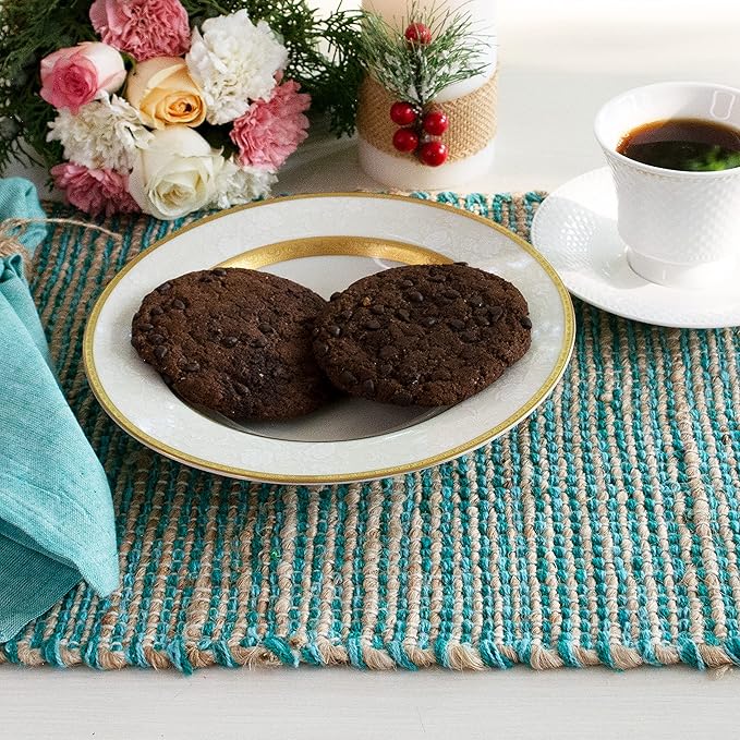 Chardin Home Natural Jute & Aqua Turquoise Placemats, Set of 4 – Rustic Handmade Boho Table Mats, 13x19 in Dining Table Placemats - Kitchen, Everyday Meals, Holidays, Farmhouse or Modern Table Décor
