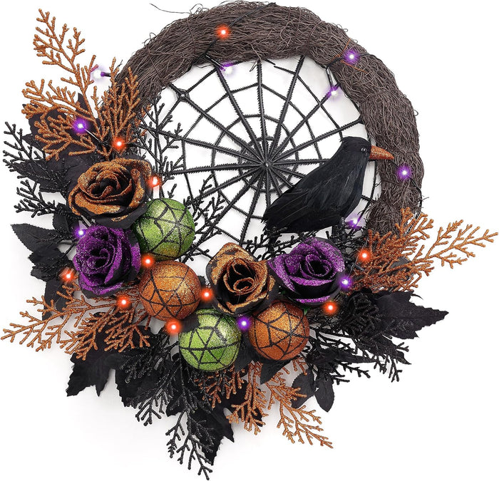 Valery Madelyn 18" Pre-Lit Halloween Wreath for Front Door Decor