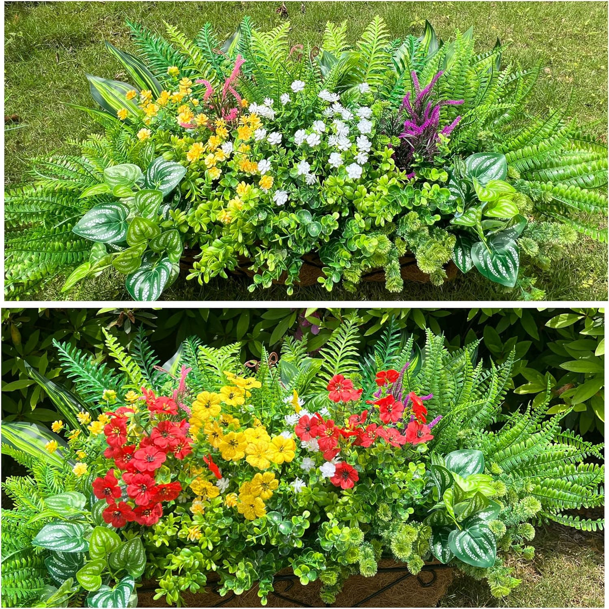 alupssuc 24 pcs artificial plants flowers for outdoors showing dimensions