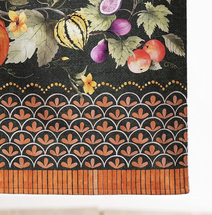 Maison d' Hermine Table Runner 100% Cotton Double Layer Table Runners 108 inches Long for Thanksgiving Christmas Decorations Home Kitchen Dining Wedding (Pumpkin Garden - Dark Green, 14.5" x 108")