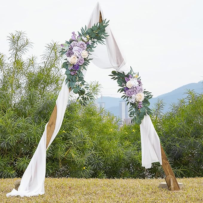 ponatia Wedding Arch Flowers (Pack of 2), Artificial Purple Flowers for Wedding Welcome Signs Decorations and Arch Flower for Ceremony Reception Decoraction (Lilac & Cream)