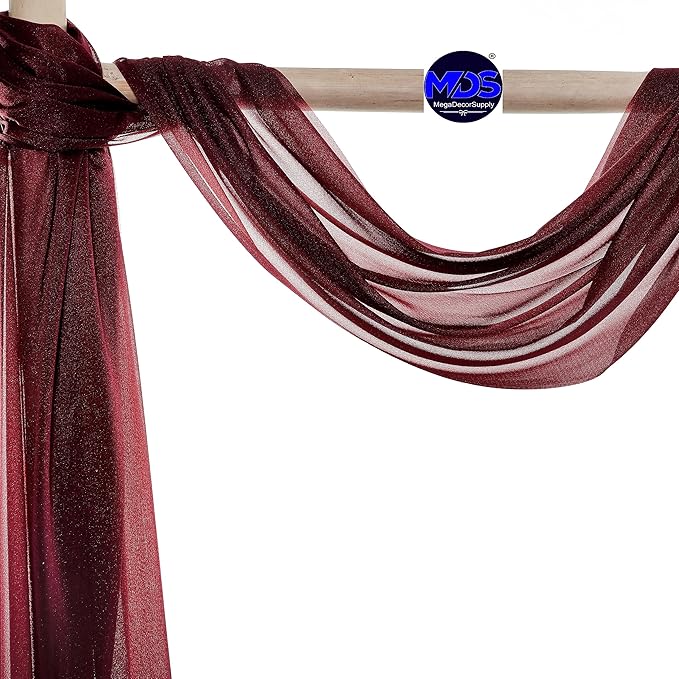 MDS Halloween Chiffon Draping Fabric - 2 Panel, 30" Wide x 75ft Long - Sheer Spooky Arbor & Canopy Drapery for Haunted House Backdrops, Party Ceilings, DIY Costumes & Themed Events - Burgundy
