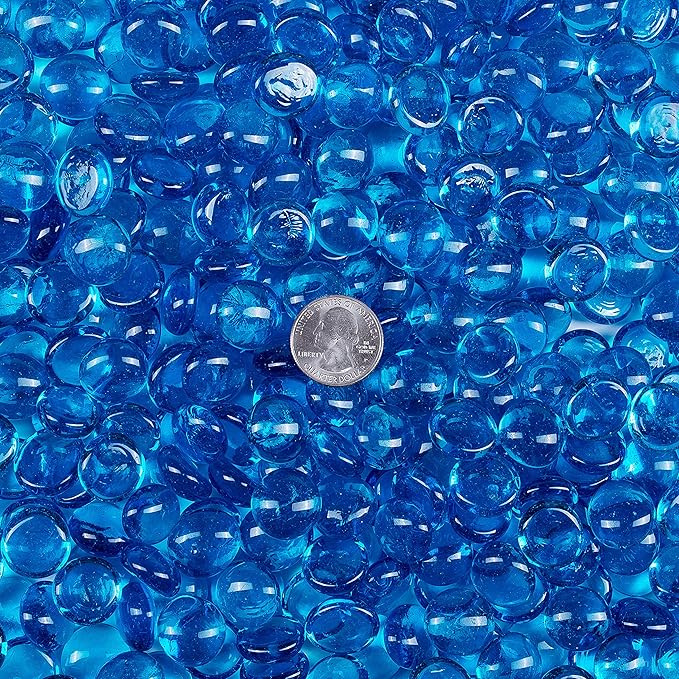 Galashield Flat Glass Marbles for Vases Blue Glass Gems Beads Pebbles Vase Filler (5 LBS, Approx. 540 PCS)