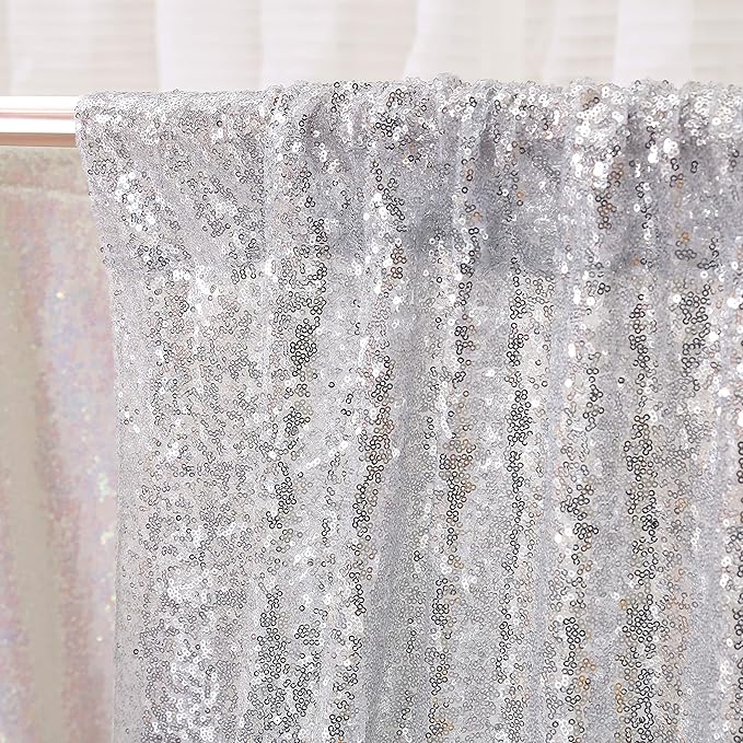 Poise3EHome Sequin Backdrop, 2 Pcs Silver 2ftx8ft Curtains for Party, Wedding, Event, Photography
