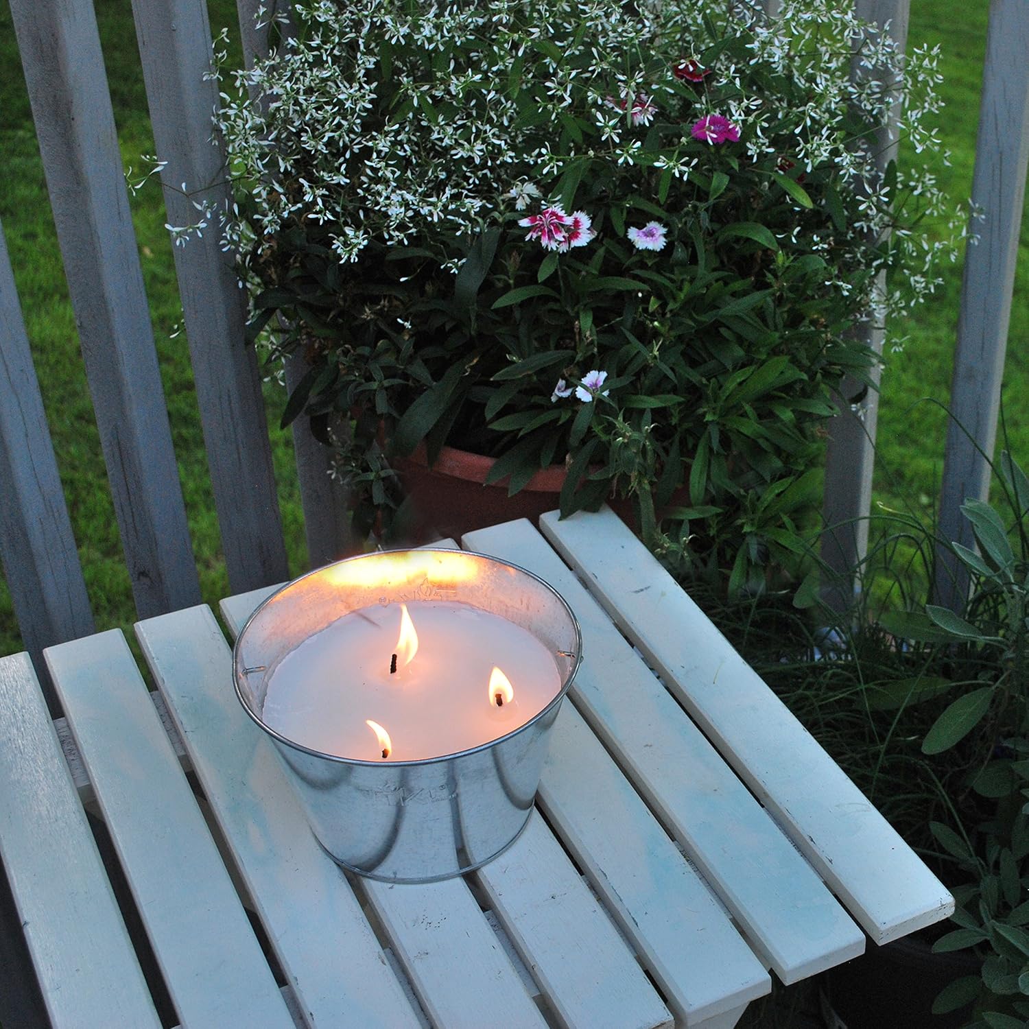 TIKI Citronella Candle Bucket for Outdoors, Triple-Wick Galvanized Metal | Citronella formula helps repel mosquitoes