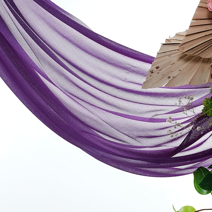 VDS Pack of 1 Panel (30 Inch X 20 Feet) Wedding Arch Draping Fabric Sheer Chiffon Fabric Drapery for Wedding Ceremony Reception Swag Backdrop Canopy Chuppah ARBO Altars Decoration (Purple)